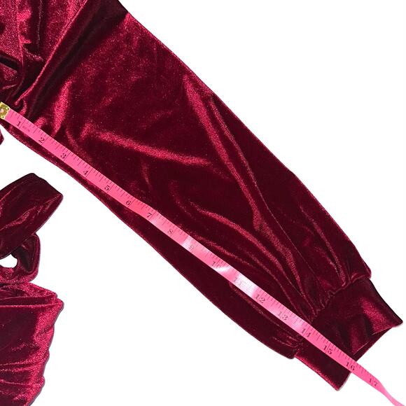 Two Birds New York Red Velvet Long Sleeve Wrap Maxi Dress Size Medium - Picture 13 of 13